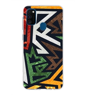 Samsung Galaxy M30s Kapak  Soyut Grafiti Tasarımlı Şeffaf Silikon Kılıf