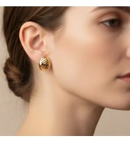XUPING JEWELRY 14 Ayar Altın Kaplama, Oval Çizgili Küpe
