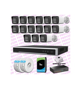 Provzen Hikvision 15 Kameralı IP 1080P ColorVu Güvenlik Kamerası Mikrofonlu Olay Anında bildirim