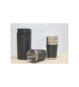 Kişiye Özel Derili Kılıflı 4'Lü Shot Bardak - 8,5x6cm
