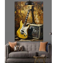 Retro Gitar Ve Amfi İle Müzik Dekoratif Kanvas - Mdf Ahşap Tablo