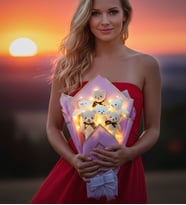 LED Işıklı Premium Yumoş Lila Peluş Ayıcık Buketi – Sevgiliye & Kıza Özel Hediye Sevgililer Günü