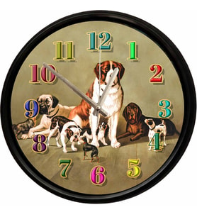 Vintage Köpek Dostlar Tasarımlı Dekoratif Duvar Saati 28 Cm Sessiz Mekanizma