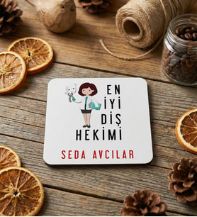 Kişiye Özel En İyi Diş Hekimi Bardak Altlığı Tıp Bayramı Hediyesi (Beyaz)