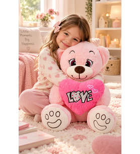 Sevgililer Günü Özel Sevgiliye Hediye 80 cm Kalp Tutan Peluş Ayıcık (Pembe)