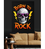 Kafatası Rock'N Roll Afişi Dekoratif Kanvas - Mdf Ahşap Tablo
