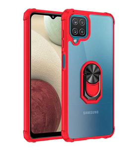 Samsung Galaxy M12 Kılıf Şeffaf Sararmaz Yüzüklü Mola Kapak (Kırmızı)