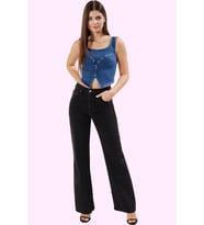Kadın Denim Wide Leg Pantolon Pamuk Casual Stil Günlük Kullanım Yaz Aylarının Vazgeçilmezi (Siyah)