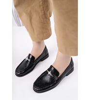 Muggo ARROW Tokalı Kadın Günlük Loafer Ayakkabı (Siyah)