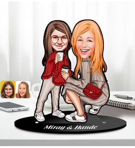 BK Gift Kişiye Özel Anne-Kız Karikatürlü Ahşap Biblo-4, Anneye Hediye, Anneler Günü Hediyeleri