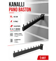 1 Adet - Kanallı Pano Baston Askılık 40 cm – Alüminyum Panel Uyumlu Mağaza Raf Askı Aparatı Siyah