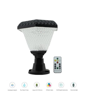 30w Solar Kristal Bahçe Aydınlatması 3 Renk Işık - Kumandalı (Siyah)