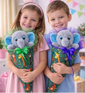 Koni Club Safari Koleksiyonu Peluş Fil Oyuncaklı Hediye Koni – Boyama Kitabı & Boya Kalemi İçerikli Çocuk Sürpriz Seti