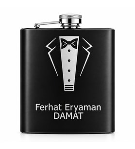 Kişiye Özel Damat Konseptli Siyah Renkli Paslanmaz Çelik Matara / 8 OZ