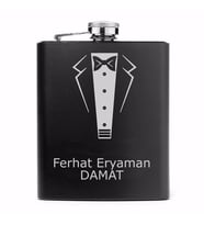 Kişiye Özel Damat Konseptli Siyah Renkli Paslanmaz Çelik Matara / 8 OZ