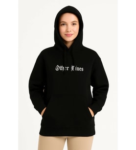 Üç İplik Kapşonlu ön Ve Arka Baskılı SweatShirt Hoodie- Siyah
