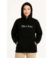Üç İplik Kapşonlu ön Ve Arka Baskılı SweatShirt Hoodie- Siyah