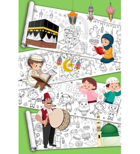 Ramazan Ayı - Oruç Temalı Dev Boyama Kağıdı - Çocuk Boyama Rulosu - Büyük Boy 5 Metre Uzunluk