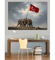 Türk Bayrağı Diken Askerler Dekoratif Kanvas - Mdf Ahşap Tablo