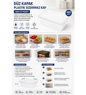Düz Kapak Plastik Sızdırmaz Kap 400'lü