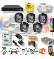 5 Kameralı Set - Yapay Zeka Özellikli Gece Renkli Gösteren 5MP SONY Lensli 4 Ultra Warm Ledli FULLHD Güvenlik Kamerası Seti 2304W-108
