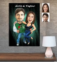 Kişiye Özel Karikatür Baskılı Ahşap Tablo Sevgili-17 30x40