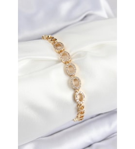 Pirinç Zirkon Taşlı Oval Model Gold Renk Kadın Bileklik 5886