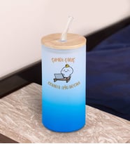 BK Gift Esprili Tasarım Mavi Renk Pipetli Buzlu Cam Bardak 600ml - 5, Arkadaşa Hediye, Doğum Günü Hediyesi