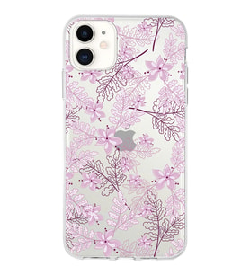 Apple iPhone 11 Uyumlu Kapak Floral Pudra Tasarımlı Şeffaf Silikon Kılıf