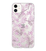 Apple iPhone 11 Uyumlu Kapak Floral Pudra Tasarımlı Şeffaf Silikon Kılıf