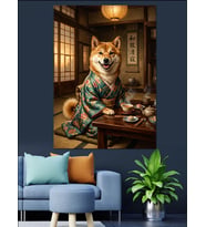 Kimonolu Shiba Inu Köpek Karakteri Dekoratif Kanvas - Mdf Ahşap Tablo