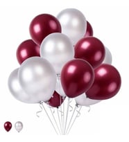 Bordo Beyaz Metalik Latex Balon 10 Adet