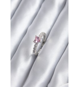 Gümüş Renk Zirkon Taşlı Pembe Kristal Kalp Model Kadın Yüzük TJ-BYK2851