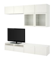 TV Ünitesi, Beyaz-Şeffaf Cam, 240x42x231 cm, Çıt Çıt Raylı