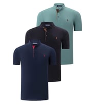 ÜÇLÜ SET T8560 DEWBERRY ERKEK T-SHIRT-SİYAH-LACİVERT-AÇIK HAKİ