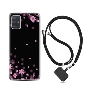 Samsung a71 A72 A73 A7 A9 2018 C7 C9 Kılıf Boyun Askılı Silikon Black flowers 1391