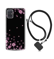 Samsung a71 A72 A73 A7 A9 2018 C7 C9 Kılıf Boyun Askılı Silikon Black flowers 1391