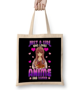 Cute & Funny Just A Girl Who Loves Anime And Ramen Foodie Bez Çanta Uzun Saplı