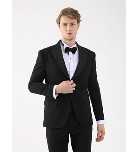 Siyah Erkek Slim Fit Düz Sivri Yaka Smokin Takım - 92409