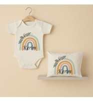 Pia Baby Premium %100 Pamuk İsme Özel Organik Baskılı Çıtçıtlı Bebek Body Ve Yastık Kılıfı 5074-19 (Ekru)