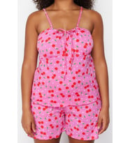 Tarz Rahat Büyük Beden Uzun Kollu Boru Paça Pamuklu Kirazlı Örme Pijama Takımı (Çok Renkli)