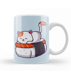 Cute Cat Sushi Salmon 04 Kupa Bardak Porselen