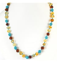 SERTİFİKALI ORİJİNAL KEHRİBAR BEBEK DİŞ KOLYESİ 32-33 cm 0-4 YAŞ (Turkuaz Taşlı)