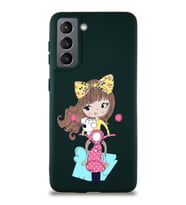 Samsung Galaxy S21 Soft Premier Kapak Vespagirl Tasarımlı Silikon Kılıf - Yeşil (Şeffaf)