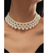 Özel Tasarım El Emeği İnci Kolye, Choker Tasma İnci Kolye (Krem)