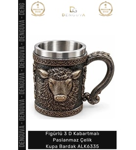#Kupa Hediyelik Tasarım Metal Figürlü 3 D Kabartmalı Paslanmaz Çelik Kupa Bardak Alk6335