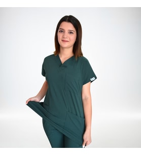 Unisex Ördekbaşı Yeşili  Esnek Likralı Doktor Hemşire Aşçı Scrubs Cerrahi TekÜst Forma