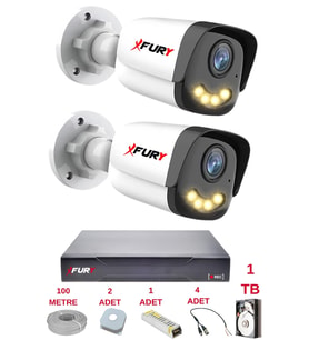 FURY 2 Kameralı 4 Warm Led Gece Renkli Görüş-Cepten İzle-Su Geçirmez Güvenlik Kamerası Seti 1TB