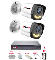 FURY 2 Kameralı 4 Warm Led Gece Renkli Görüş-Cepten İzle-Su Geçirmez Güvenlik Kamerası Seti 1TB