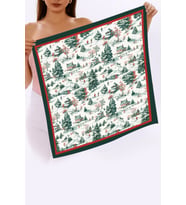 Yeni Sezon Yılbaşı Desenli Bandana Fular Yeni Yıl Hediyesi Şal Estascarf 70x70 Cm (Yeşil)